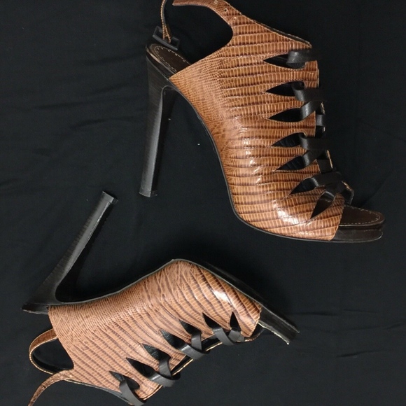 Proenza Schouler 100% Leather Cognac Lizard Peep-toe Sandals - Picture 8 of 8